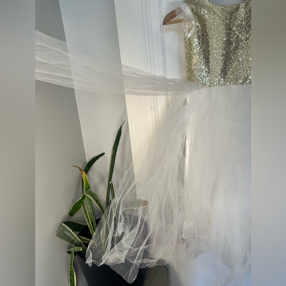Gold sequin top, tulle gown flower girl dress - Picture 8 of 11